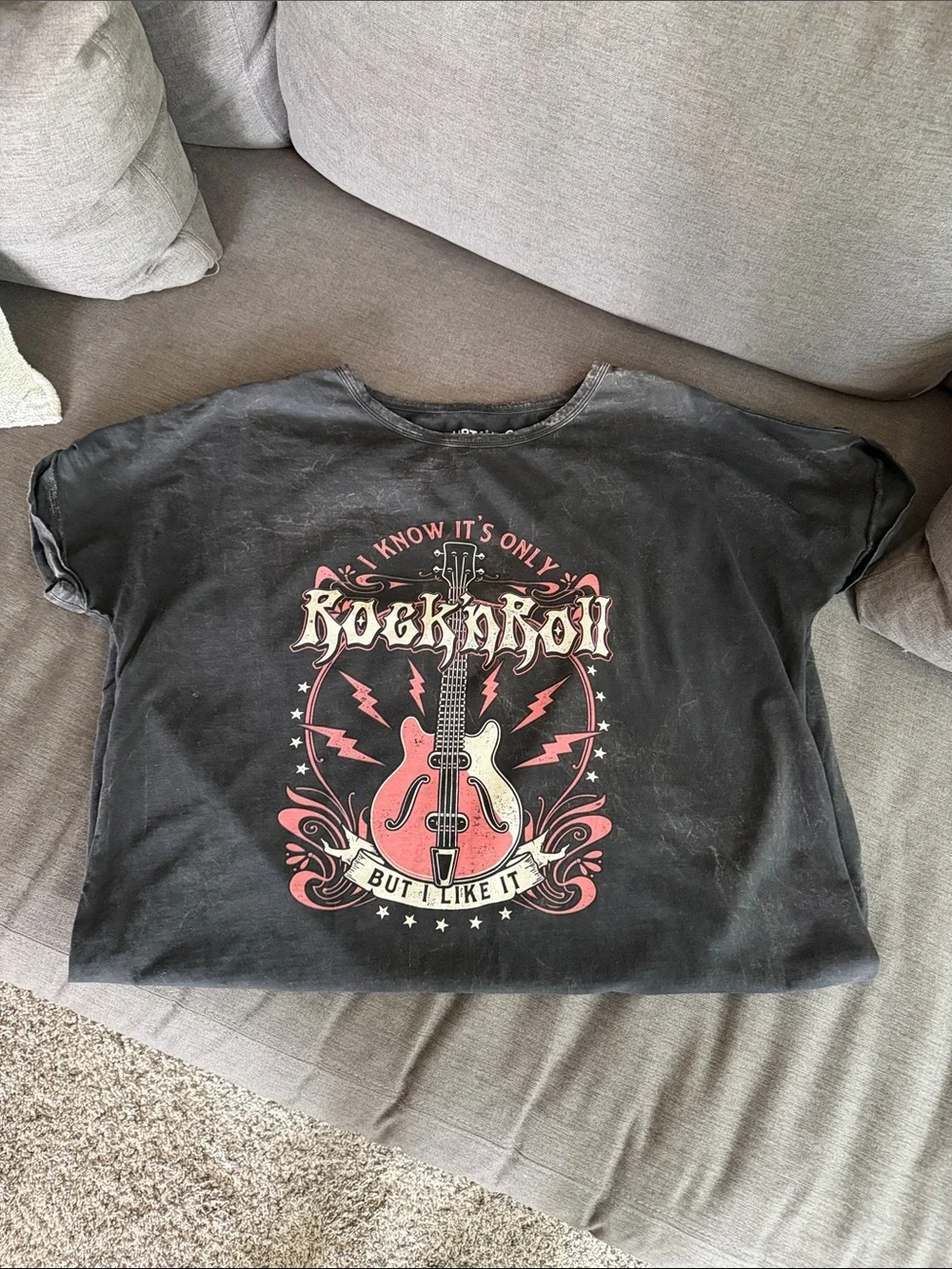 Black t-shirt Dress with Pink Rock & Roll Graphic